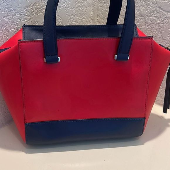 Kate Spade 2 Park Avenue Leather Handbag Purse Nautical Red White Blue Pristine - Picture 14 of 15